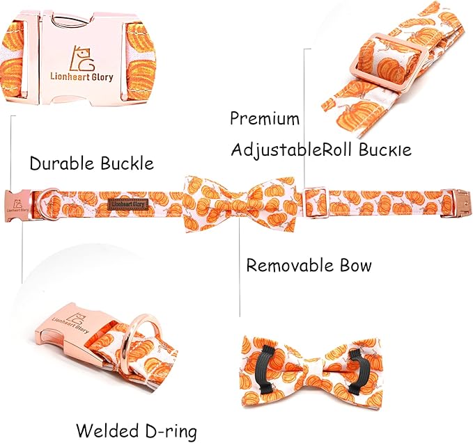 Lionheart glory Halloween Dog Collars, Bowtie Dog Collar Heavy Duty Adjustable Fall Pet Collar for X-Small Puppy Collar Dog Bow Female or Male Dog Collar
