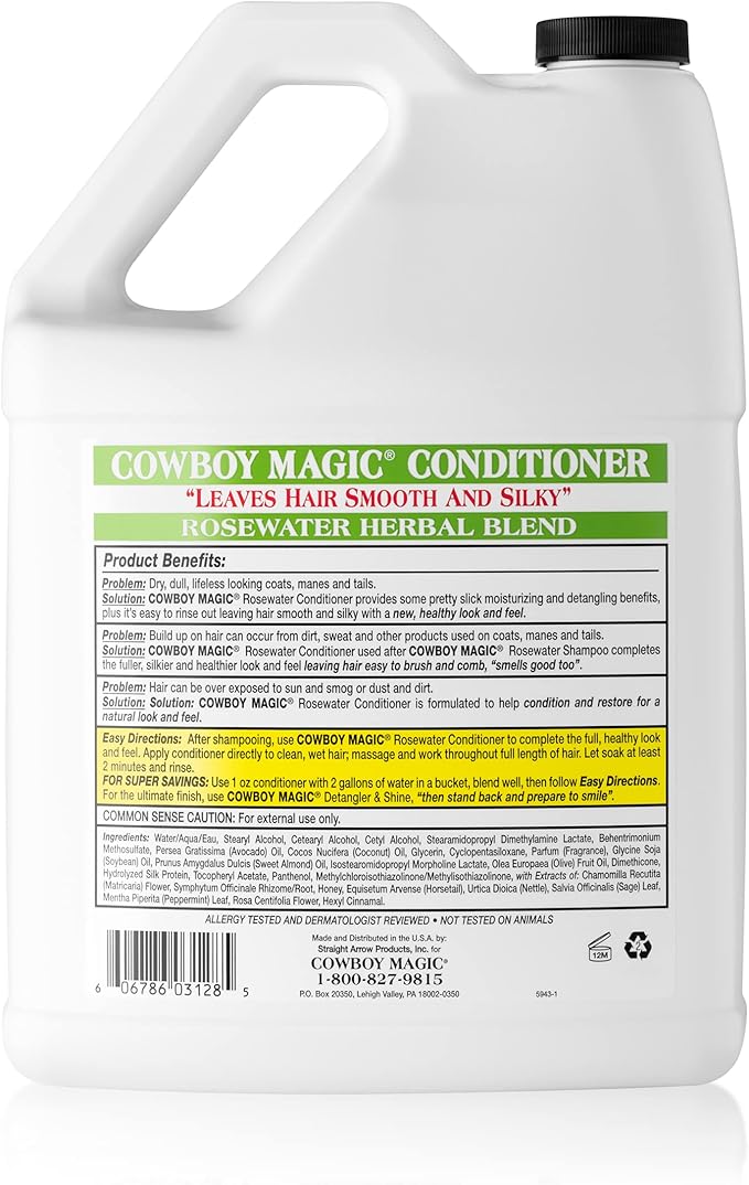Cowboy Magic Rosewater Conditioner Gallon Rosewater Herbal Blend Leaves Hair Smooth and Silky