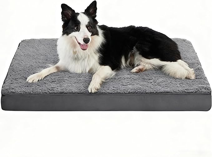 Dog Bed with Waterproof Inner Liner, Removable Cover, Egg Crate Foam Dog Beds, Easy to Clean，30×20Inch，Gray