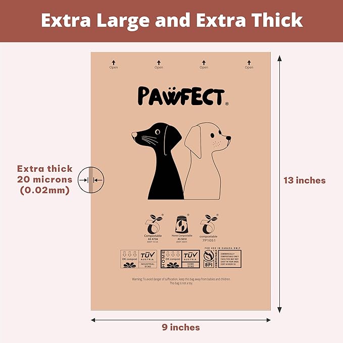 Pawfect Dog Poop Bags Rolls – Biodegradable Poop Bags, Compostable Dog Waste Bags, BPI Certified Pet Waste Bags, Unscented, Large, Puppy Poo, Earth Friendly, Bolsas Para Perros Popo (480 Counts)