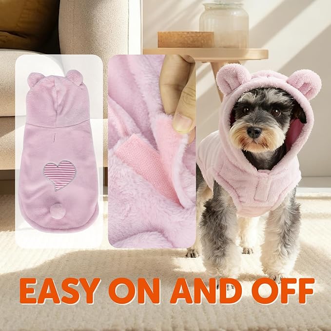 FOFOS Dog Winter Coat, Plush Dog Jacket with Leash Hole, Adjustable Warm Fuzzy Pet Snow Vest for Small Medium Large Dogs, Pink, XS