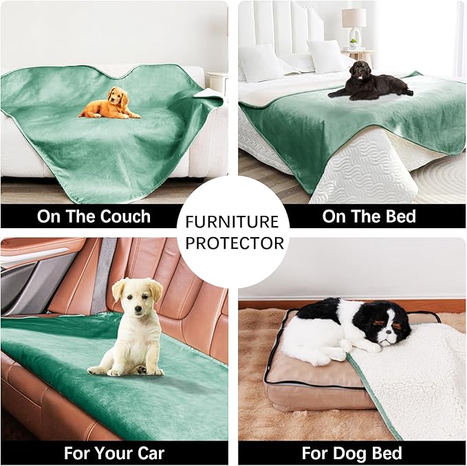 Waterproof Dog Blankets for Medium Dogs, Washable Pet Blanket for Indoor Cats, Plush Sherpa Puppy Throw Furniture Protector for Bed Couch Sofa(30"x40",M,Green)