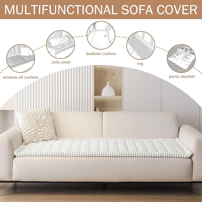 Smiry Couch Cover for Dogs Washable, Non Slip Fuzzy Pet Couch Covers for 3 Cushion Sofa Pet Friendly, Thick Soft Sofa Slipcovers Cushion Protector (White, 27.6" x 47")