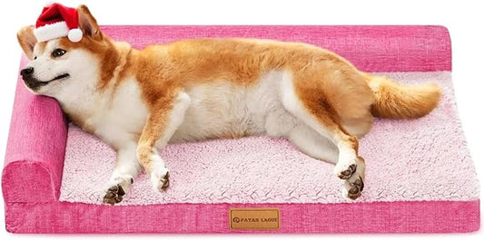 Patas Lague Orthopedic Dog Bed Large Sized Dog 36''X24'', Waterproof L Bolster Medium Pet Sofa Beds with Removable Washable Cover, Soft Comfortable Pet Couch Crate Mat with Nonskid Bottom, Pink