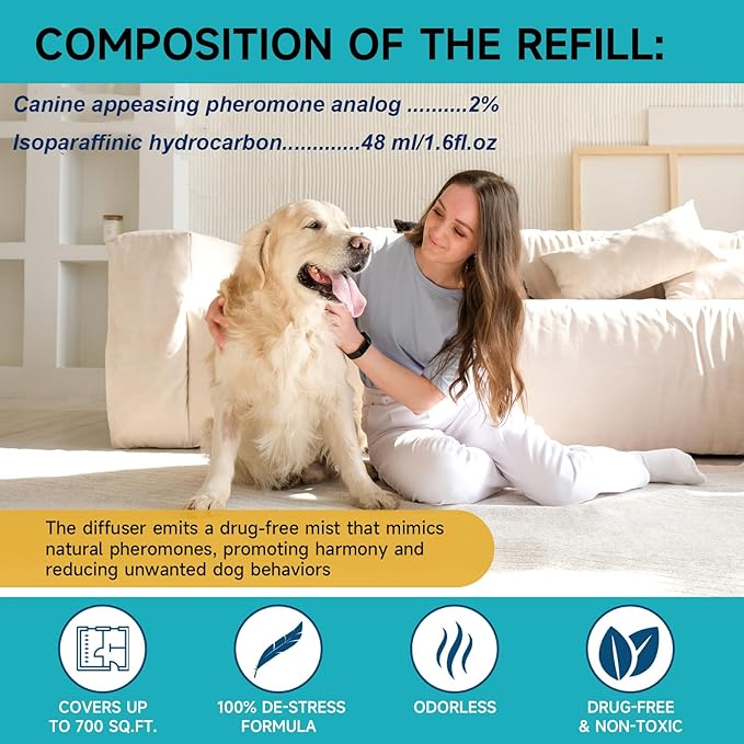 Dog Calming Diffuser Refills - 4 Pack Dog Pheromones Calming Diffuser for Dog Anxiety Relief, Dog Pheromone Diffuser, 120 Days Pheromone Diffuser to Calm Dogs, Fits All Common Diffuser Heads
