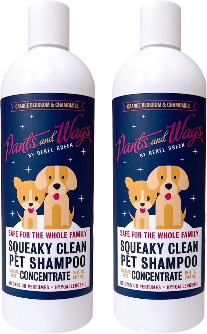 Pants & Wags by Rebel Green Squeaky Clean Pet Shampoo Concentrate - Orange Blossom & Chamomile - Hypoallergenic - No Dyes or Perfumes - 16 oz - 2 Pack