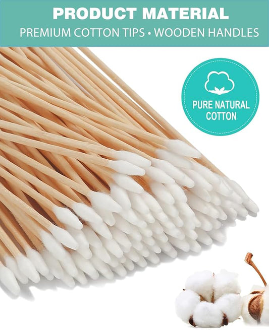 Pointed Cotton Swabs, 6 Inch Wooden Handle, 400 Count – Precision Lint-Free Tapered Tips for Pet Ear Cleaning, Electronics, Crafts, Makeup & Nail Polish Cleanup, Clear Storage Box