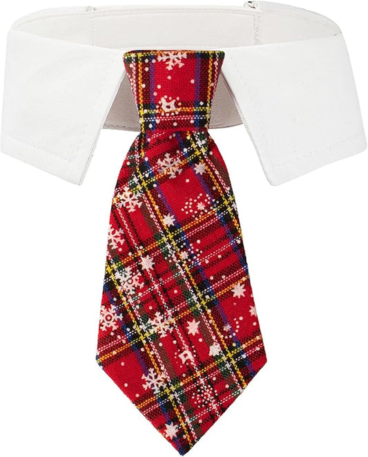 ADOGGYGO Christmas Dog Necktie Pet Tuxedo Christmas Dog Neck Tie Collar with Red Plaid Tie for Small Medium Large Dogs Pets (Large, Red)