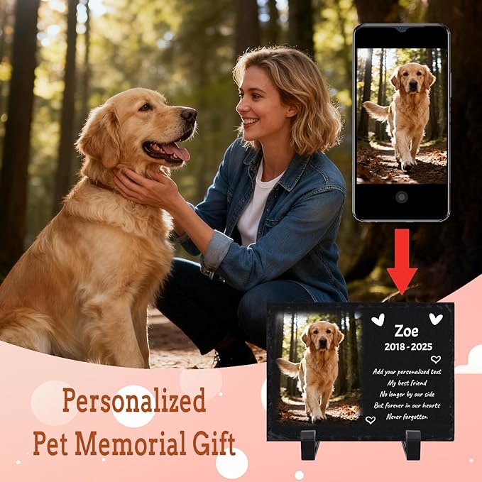 Personalized Pet Memorial Stone Plaque with Photo, Custom Dog Remembrance Gift, Outdoor Garden Photo Love Plaque