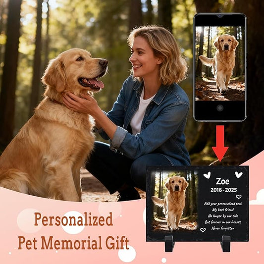 Personalized Pet Memorial Stone Plaque with Photo, Custom Dog Remembrance Gift, Outdoor Garden Photo Love Plaque