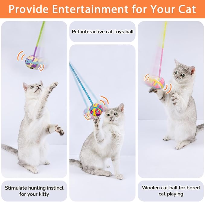 Retro Shaw Cat Toys Balls, 6Pcs Woolen Yarn Cat Ball Toy with Bell Inside, Christmas Kitten Toys for Indoor Cats Kitty, Chew Toys Jingle Pompom Ball with String