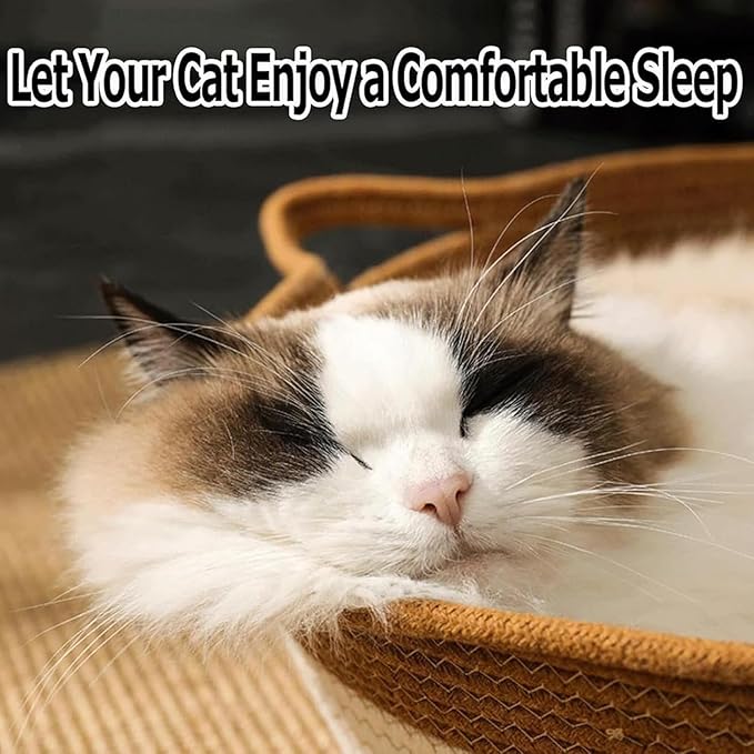 Instinct Basket, Stimulicat Cat Bed, Stimulicat Cat Bed Rope Cotton with Cushion, Eliminates Bed Rejection Round Pet Basket, Boho Catbed for Cats Handwoven Scratchable Breathable Weave (Large-A)