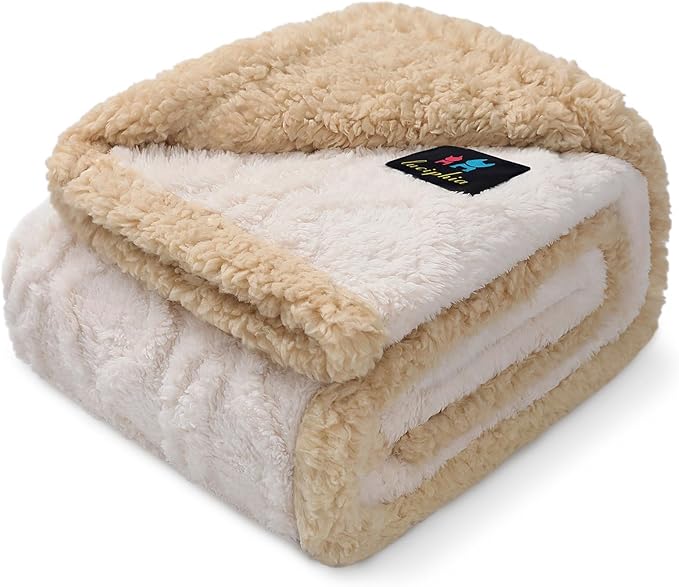Luciphia Waterproof Pet Blanket, Liquid Pee Proof Dog Blankets for Sofa Bed Couch, Reversible Sherpa Fleece Furniture Protector Cover for Small Medium Large Dogs Cats,Beige-Thicken Medium（57" x 40"）