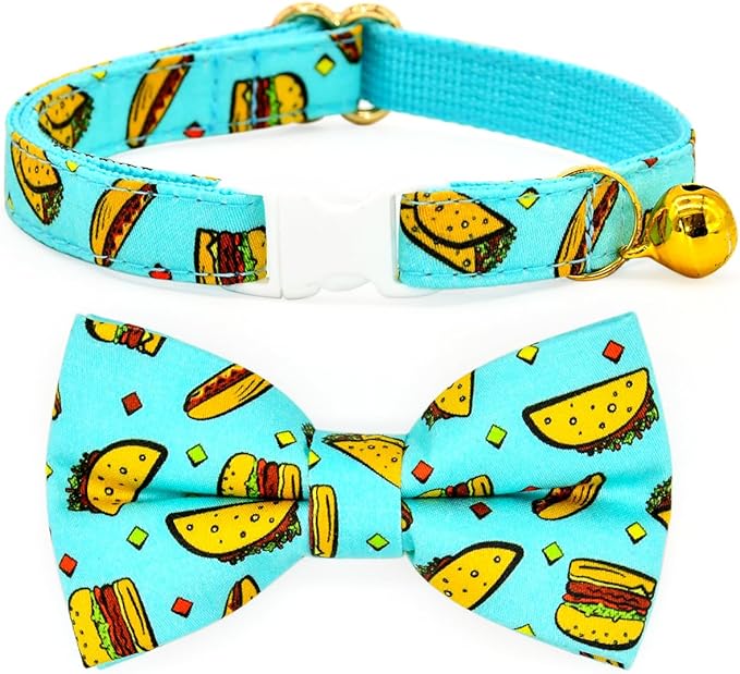 Taco Cat Collar Bow Tie Breakaway Collar, Wedding/Birthday Cat Accessories, Adjustable Bowtie, Removable Jingle Bell