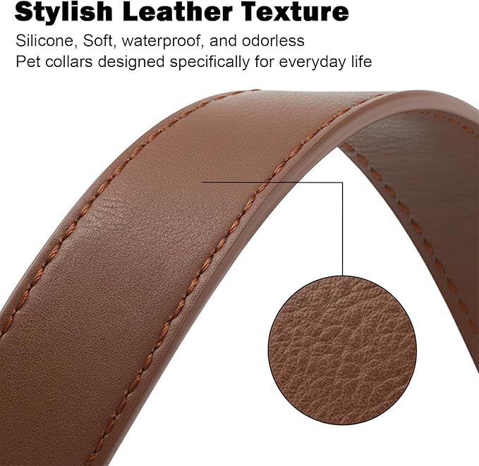 Dog Collars for Small Dogs Silicone Leather Dog Collars Soft Flexible Waterproof Odor-Proof Durable Thick Classic Adjustable Pet Puppy Collar(Brown, Small (9-14" Neck))
