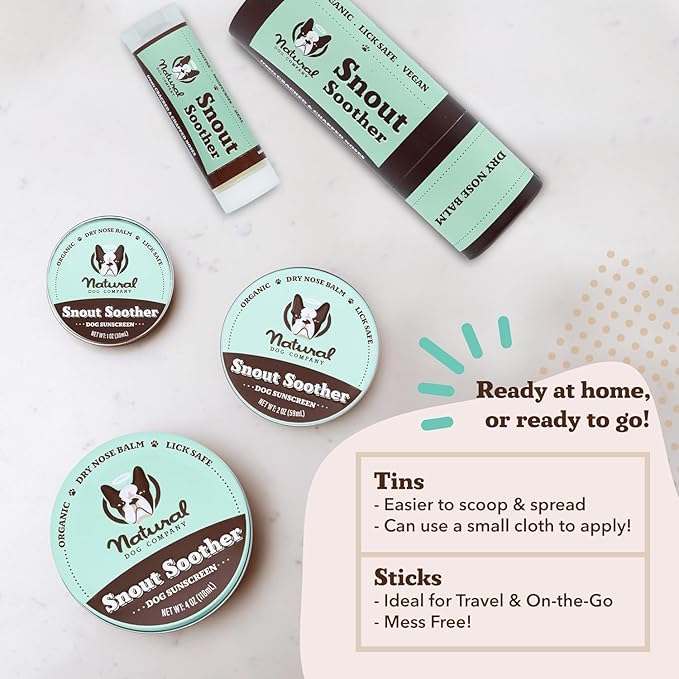 Natural Dog Company Snout Soother Travel Stick 4-Pack – 0.15 oz Chapstick-Size Sticks – Organic, Plant-Based, Lick-Safe Balm for Dry, Cracked, Crusty Noses – Value Bundle, Made in USA