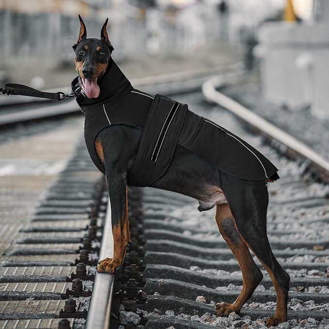 OneTigris Dog Coat Waterproof Dog Jacket with Adjustable Buckle Hook & Loop Windproof Cold Weather Coats for Small Medium Large Dogs (Black, X-Large)