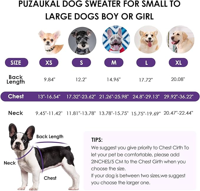 Dog Sweater,Adjustable Dog Sweaters for Small, Medium and Large Dogs Boys Girls, Dachshund Chihuahua Fleece Dogs Sweater(Purple,XS)