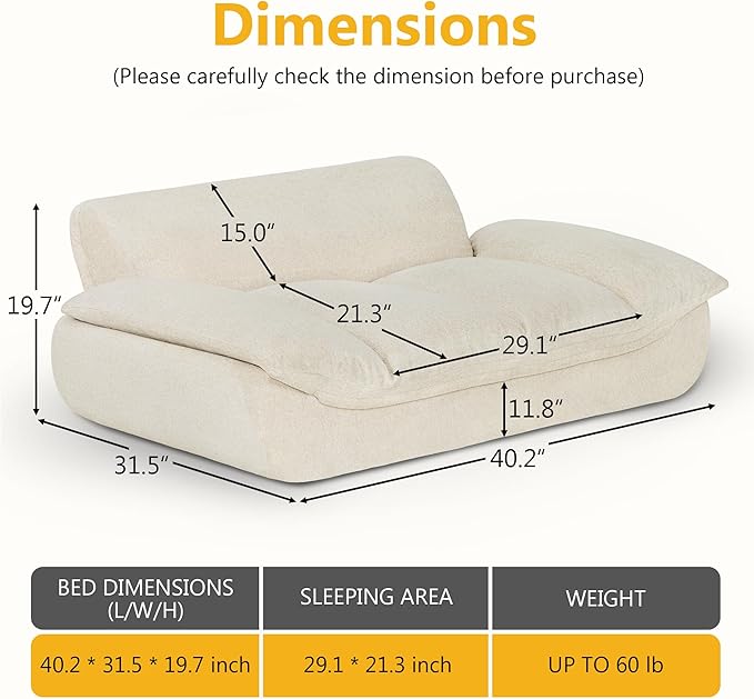 Lovupet Dog Couch for Large Breed, Fabric Dog Sofa Bed with Anti-Slip Bottom, PS215 (White)
