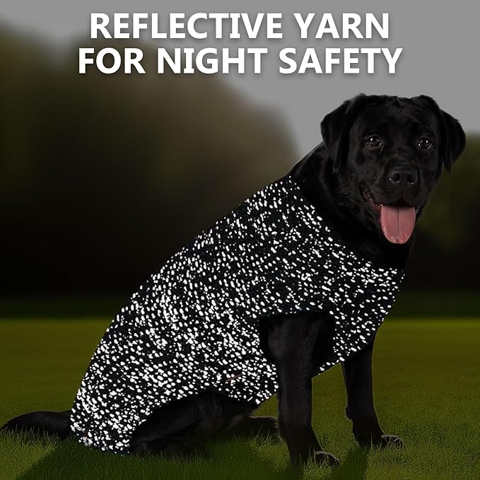 KYEESE Dog Sweater for Large Dogs with Leash Hole Warm Pullover with Reflective Yarn Male Thick Stretchy Knitwear Winter Soft Pet Coat boy for Cold Weather Comfy Dog Sweaters,Grey, XX-Large