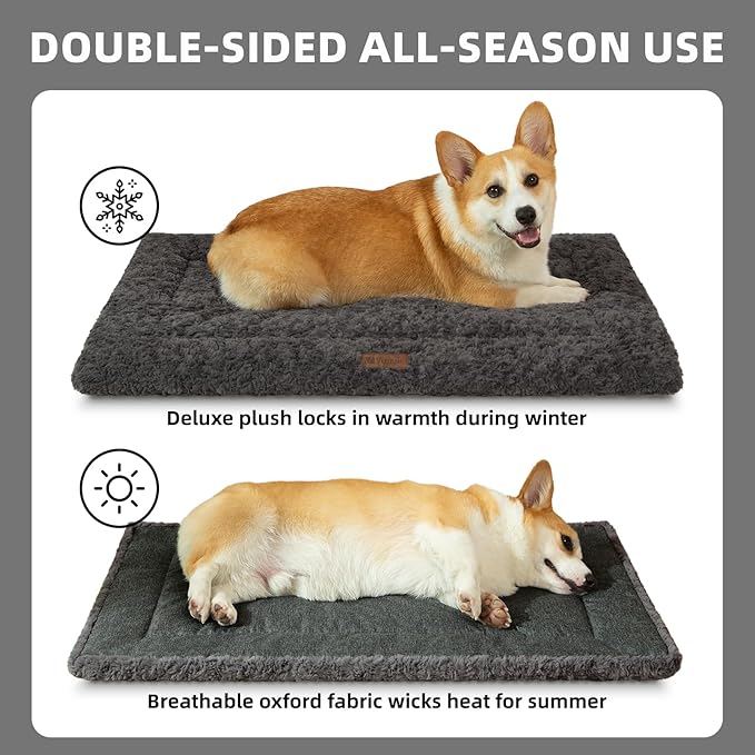 Fluffy Reversible Dog Bed Mat - Ultra Soft & Machine Washable Dog Crate Pad fit for Metal Kennel, Cozy Sleeping Mat, 29" x 18", Dark Gray