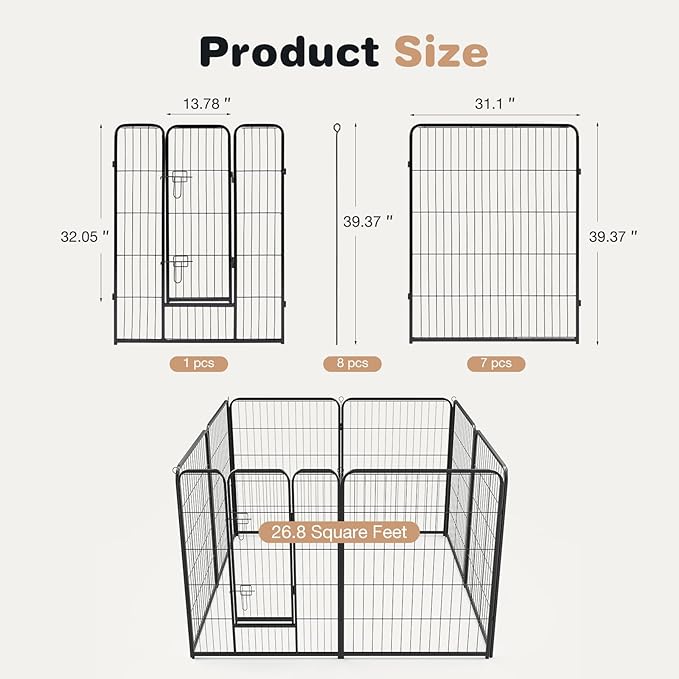 SMUG Heavy-Duty Iron Dog Playpen – 8 Panels 40” Durable, Rust-Resistant Pet Fence for Indoor & Outdoor Use, Secure & Spacious Pet Play Area for Dogs, Puppies & Small Animals