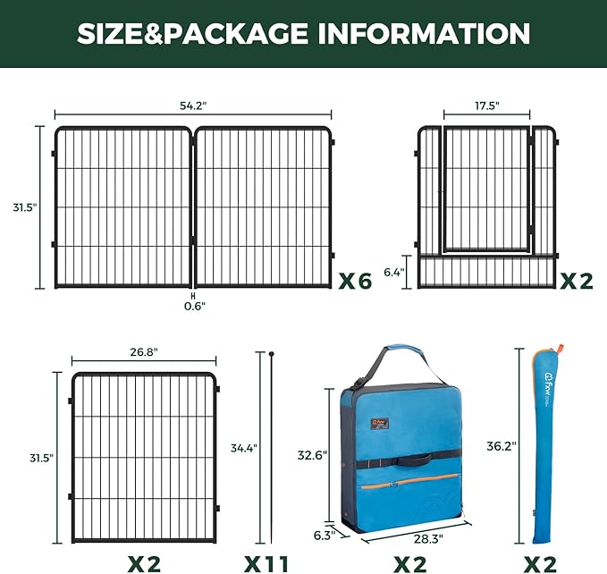 FXW Instant Unleashed Dog Playpen, Portable Pet Fence for Outdoor, RV Trips, and Camping, 32 inch, 16 Panels for Small and Medium Dogs with Playpen Storage Bag (2 Pack)│Patented