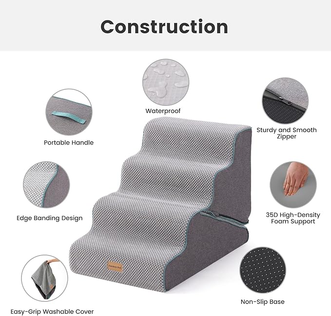 Gardner Pet Dog Stairs for Small Dogs 17.5" H, 2 in 1 Transformable 4-Step Pet Stairs and ramp, Dog Steps for Couch bed (19~22 in) with Durable Non-Slip Waterproof Cover and CertiPUR-US Certified Foam