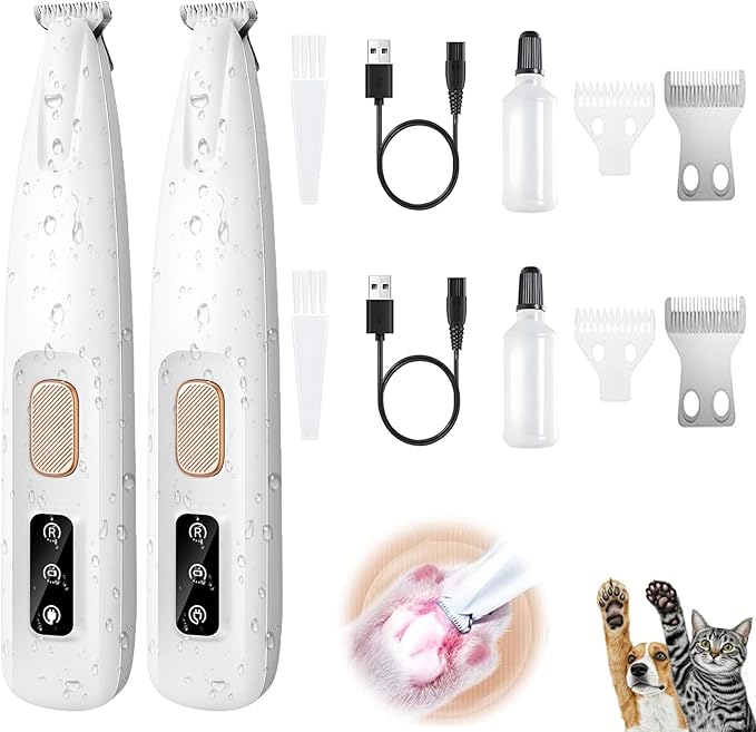 2PCs Dog Paw Trimmer with LED Light,35dB Low Noise Precision Pet Paw Trimmer for Dogs Cats Grooming Clippers,Safety Electric Paw Hair Trimmer for Paws,Ears,Rump,Face,Eyes,Dog Christmas Gifts