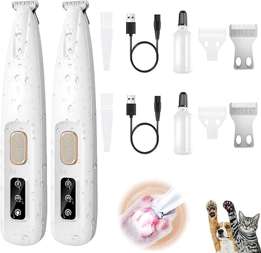 2PCs Dog Paw Trimmer with LED Light,35dB Low Noise Precision Pet Paw Trimmer for Dogs Cats Grooming Clippers,Safety Electric Paw Hair Trimmer for Paws,Ears,Rump,Face,Eyes,Dog Christmas Gifts