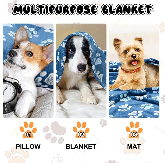 Rezutan Dog Blankets for Large Medium Dog Cat Soft Fuzzy Blanket Washable, Comfort Flannel, Fuzzy Soft Blankets for Dogs, Reversible Print, 41 x 31 inch,Dark Blue