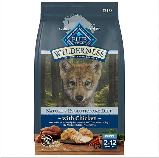 Blue Buffalo Wilderness Puppy High Protein Dry Dog Food with Real Chicken Plus Wholesome Grains, Made in The USA with Natural Ingredients, Chicken, 13-lb. Bag