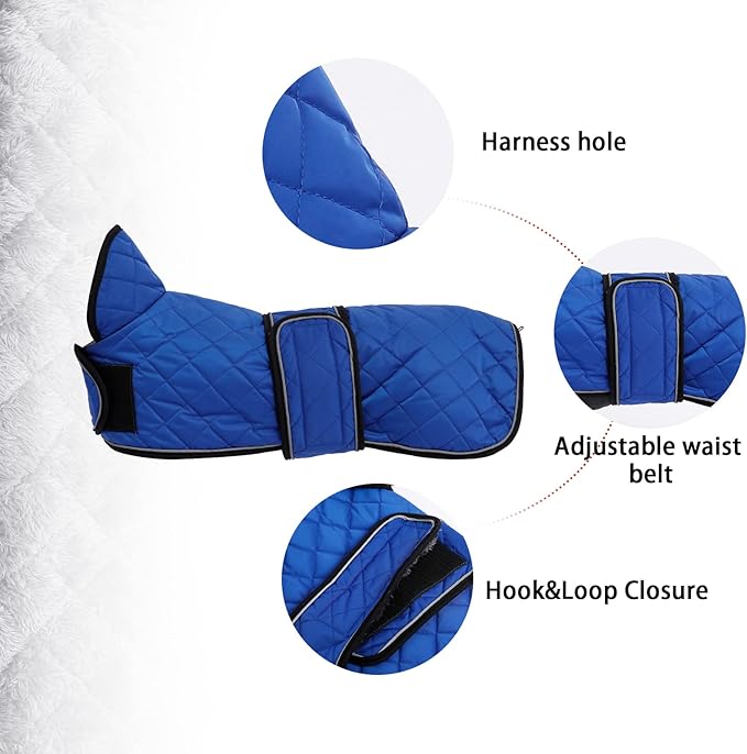 Geyecete Warm Thermal Quilted Dachshund Coat, Dog Winter Coat with Warm Fleece Lining, Outdoor Dog Apparel with Adjustable Bands for Medium, Large Dog-Blue-XS