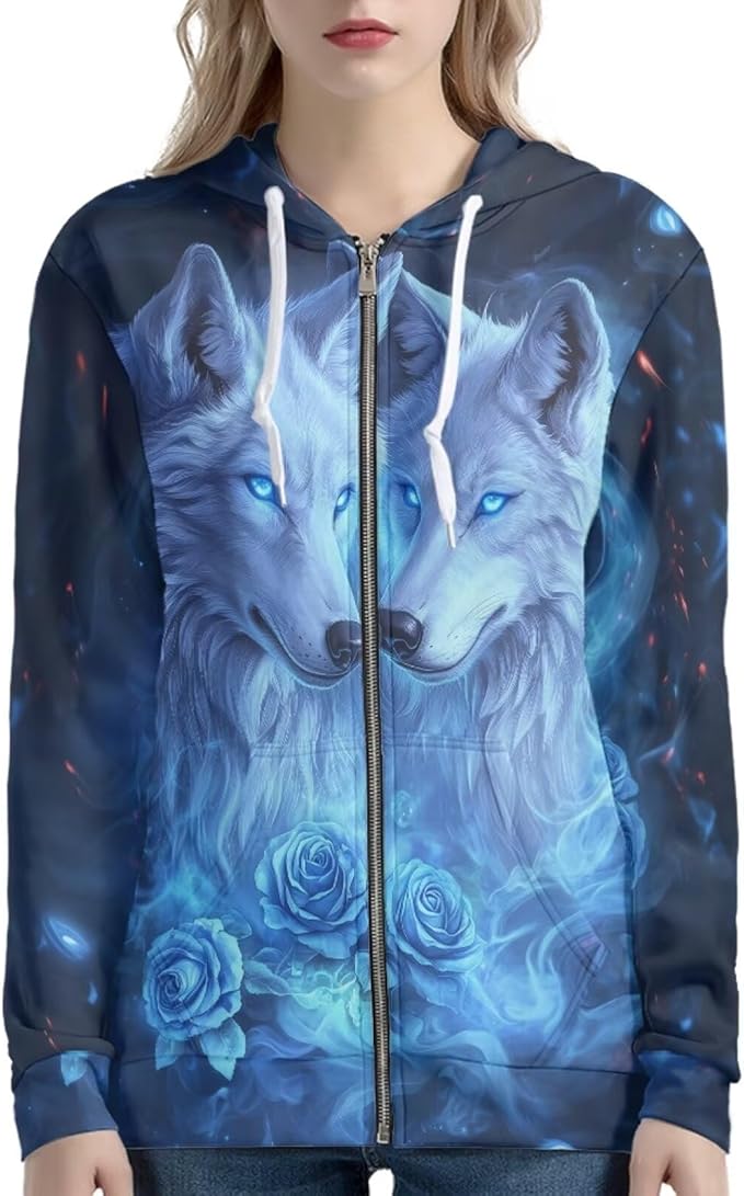 WELLFLYHOM Women Y2K Hoodie Zip Up Sweatshirt Vintage Jackets Hooded Cardigan