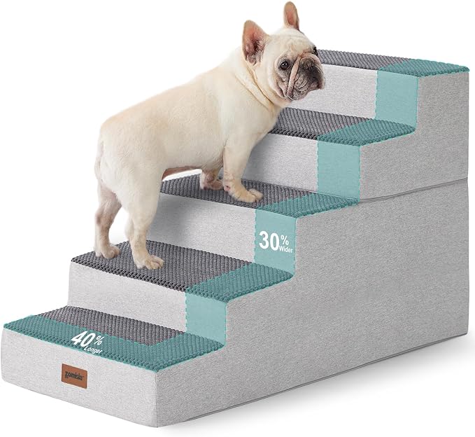 Dog Steps for High Beds - Extra Wide Dog Stairs 2 in 1 with Zippers Suitable for Small Dogs, Foam Pet Stairs with Non Slip Bottom Grey 5 Steps, Grey