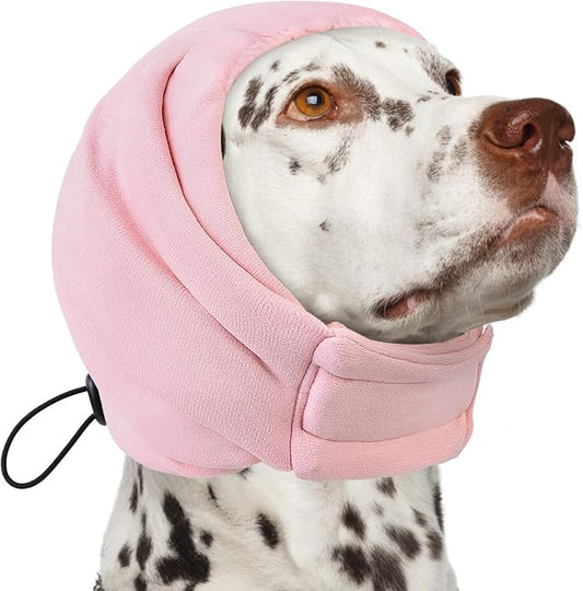 AOFITEE Dog Calming Hoodie - Anti-Slip Dog Ear Muffs Cover for Noise Anxiety, No Shake Ear Wrap for Dogs Hematoma, Adjustable Dogs Headband for Grooming, Fireworks, Thunderstorms, LightPink L