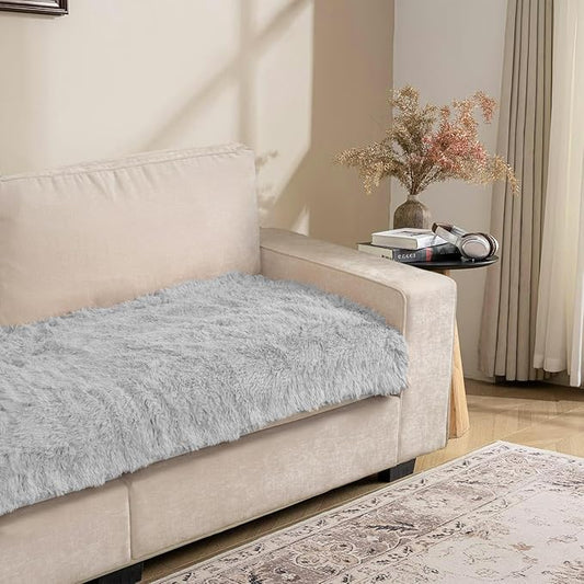 Dogs/Cats Bed Mats, Dog Pad Washable Removable Couch Cover with Anti-Slip Back, Plush Long Fur Mat, Perfect for Small, Medium and Large Dogs.(Light Gray, 30"x80")