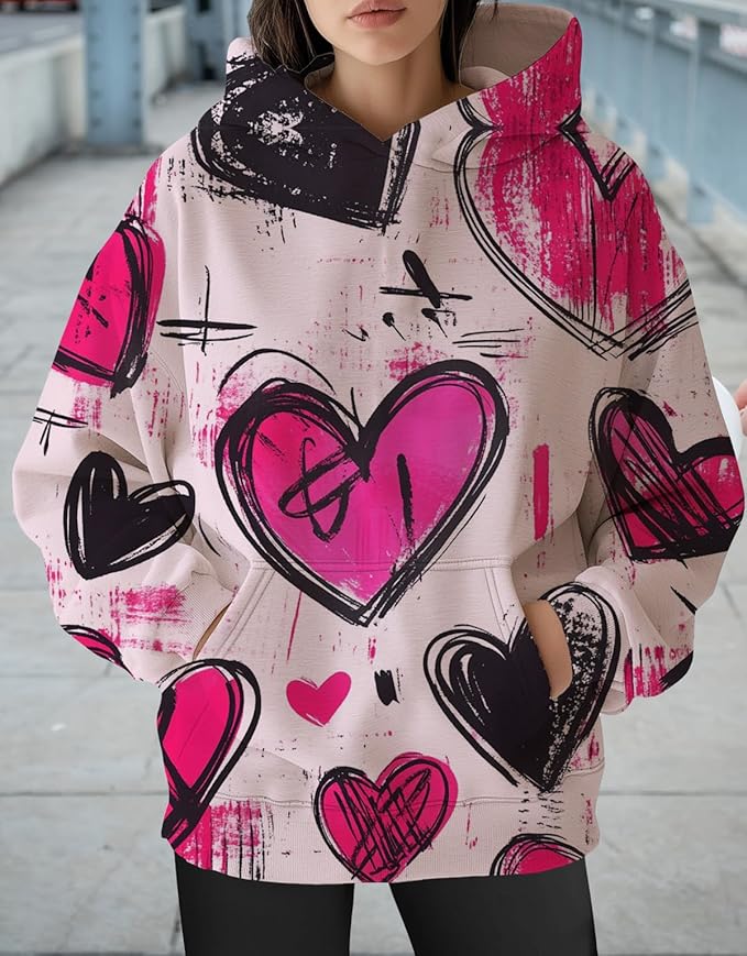 Womens Cat Print Hoodies Trendy Funny Cat Graphic Long Sleeve Sweatshirt Y2k Streetwear Hooded Pullover Tops