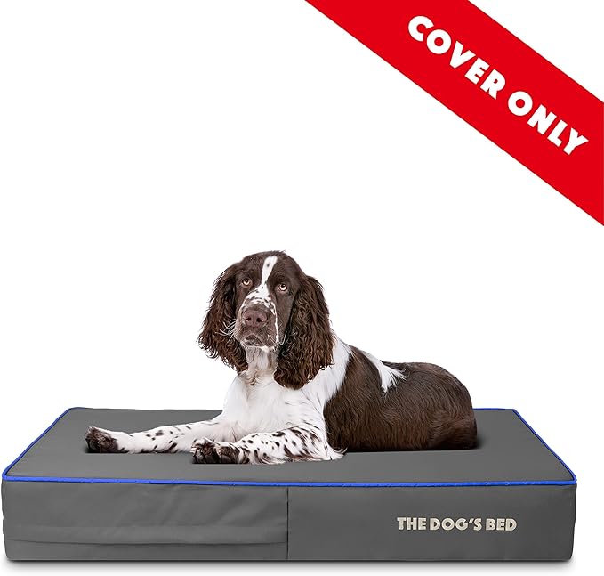 The Dog's Bed Replacement Outer Cover ONLY (Outer Cover ONLY - NO Bed, NO Waterproof Inner) for The Dog's Bed, Washable Oxford Fabric, Large 6 Inches (Grey with Dark Blue Trim)