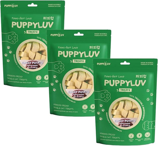 Puppyluv Freeze Dried Sweet Potato Treats for Dogs & Cats - Natural Training Treats, 3.5oz (Pack of 3)