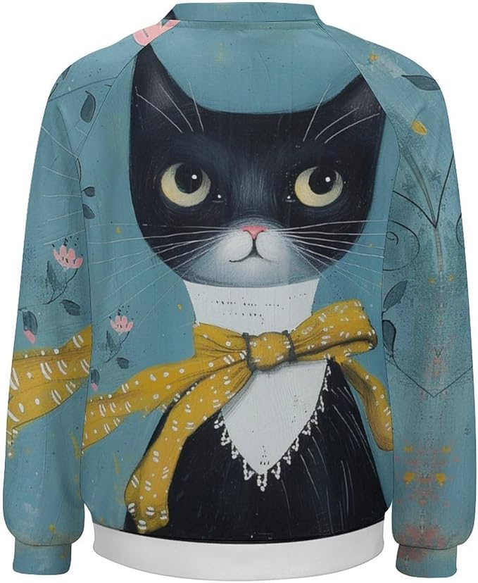 Biacolum Long Sleeve Shirts for Women Mid Century Retro Style Atomic Cat 3D Graphic Sweatshirts Fall Crewneck Pullover Top
