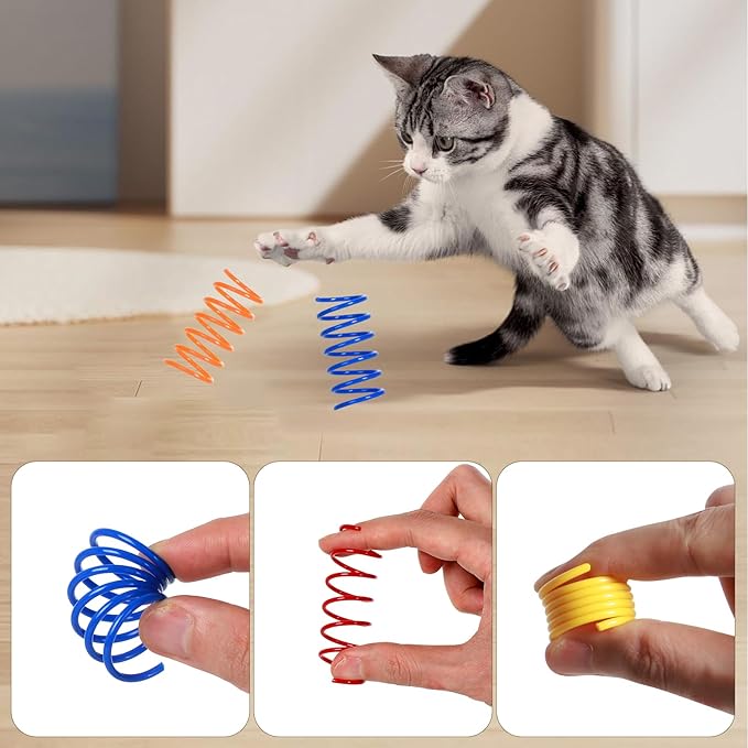 FAXLEVY 100 Pack 10 Colors Cat Spring Toys, Plastic Spiral Spring Cat Toys for Indoor Cats, Colorful Interactive Toy for Kittens, Cat Exercise Toys for Active Play