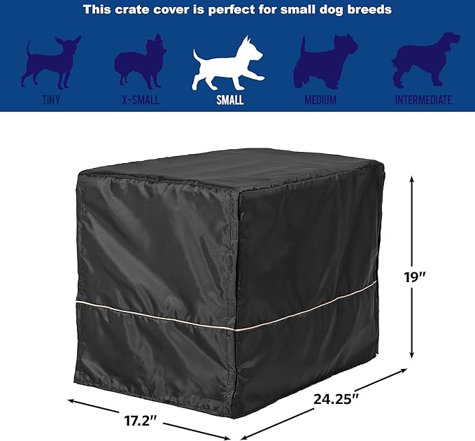 MidWest Homes for Pets Small Dog Crate Cover, Black Polyester Privacy Kennel Cover Fits Most 24-inch Crates, Machine Washable, Reduces Barking & Chewing