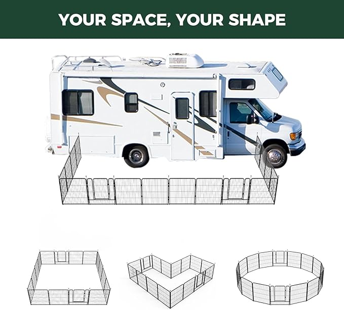 FXW Instant Unleashed Dog Playpen, Portable Pet Fence for Outdoor, RV Trips, and Camping, 32 inch, 24 Panels for Small and Medium Dogs with 7' x 9' RV Mat│Patented