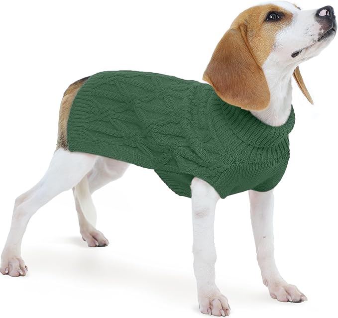 FUAMEY Dog Sweaters for Extra Large Dogs,Cold Weather Dog Knitwear,Thick Warm Dogs Turtleneck,Pet Pullover Cable Sweater,Pets Winter Clothes for Labrador,Golden Retriever Green XL
