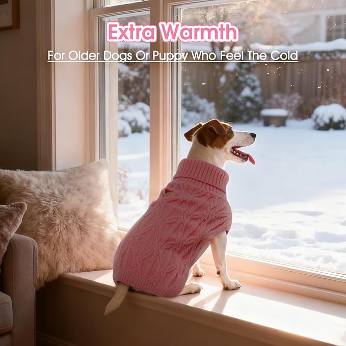 FUAMEY Dog Sweaters for Small Dogs,Cold Weather Dog Knitwear,Thick Warm Dogs Turtleneck,Pet Pullover Cable Sweater,Pets Winter Clothes for Yorkshire,Poodle Pink S