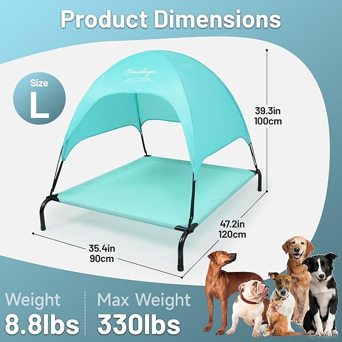 Himalaya Elevated Dog Bed, Large Bed with Canopy Removable Shade Tent, Stable Anti-Slip Feet for Pets Camping Indoor Outdoor Brown (Blue-Large)