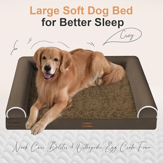 Medium Dog Bed Orthopedic Washable: Beds Bolster Medium Sized Dogs Bed Egg Crate Foam Couch Sofa Waterproof with Removable Cover - Dark Coffee