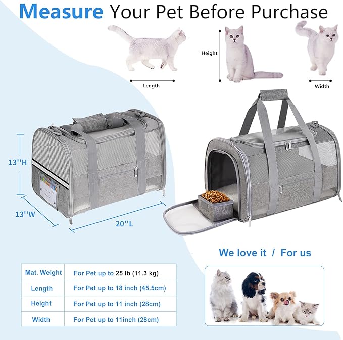 Large Airline Approved Pet Carrier Backpack for Cats & Dogs, Collapsible Cat Carrier with Breathable Mesh & Safety Leash, Portable Dog Travel Carrier for Hiking/Car/Train