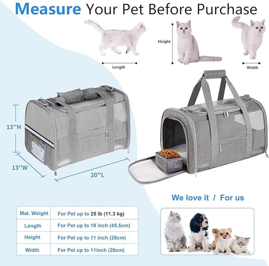 Large Airline Approved Pet Carrier Backpack for Cats & Dogs, Collapsible Cat Carrier with Breathable Mesh & Safety Leash, Portable Dog Travel Carrier for Hiking/Car/Train
